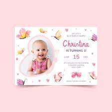 PrintFixels - Customized Kids Birthday Invitation with Envelopes I 50 Invitation Cards for Kids with Photo I Butterfly themed Personalized Birthday Card